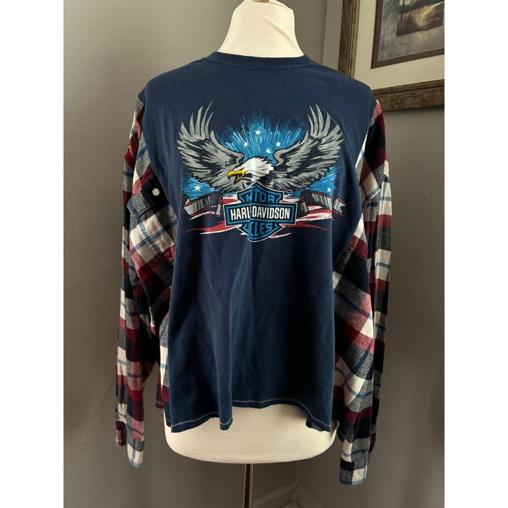 Harley Davidson, Daytona Beach Florida, UPcycled Flannel, Motorcycle, Reworked - Picture 3 of 5